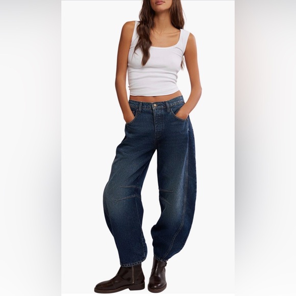 NWOT Free People We The Free Good Luck Barrel Jeans Deep End - Picture 6 of 6